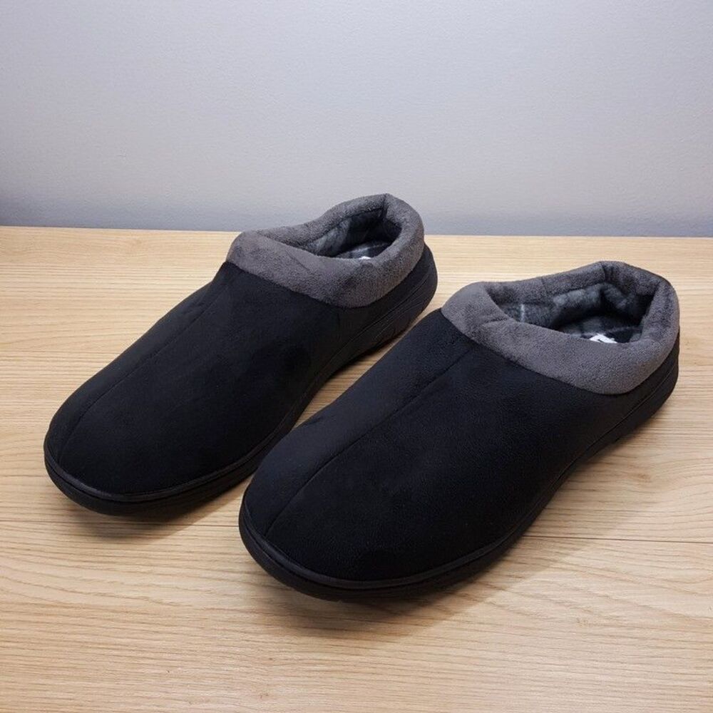 HAGGAR Slippers Mens Size 9.5 10.5 Black Microsuede Cozy Lined Open Back